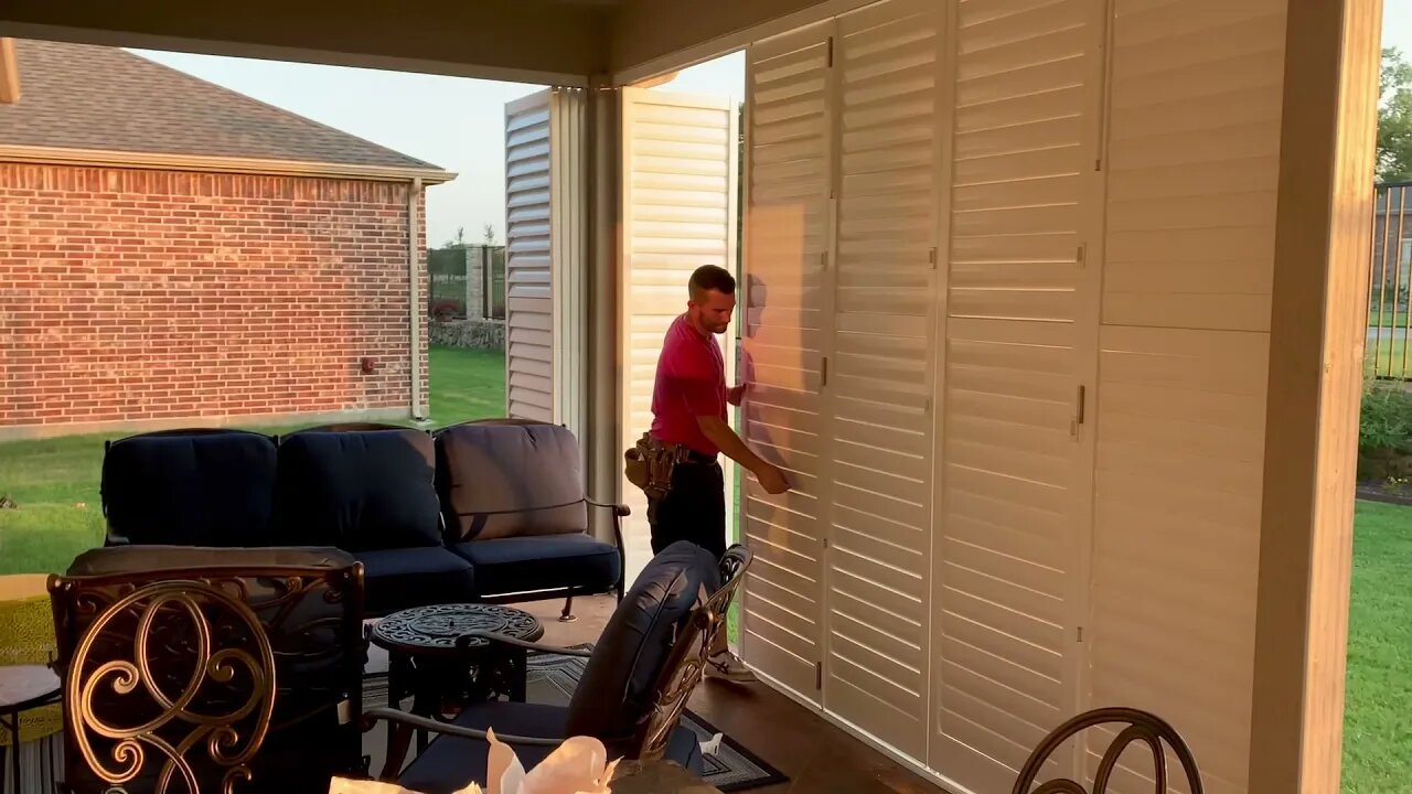 OUTDOOR PATIO ENCLOSURE IN MCKINNEY, TX BY THE DALLAS SHUTTER COMPANY...HOW TO OPEN