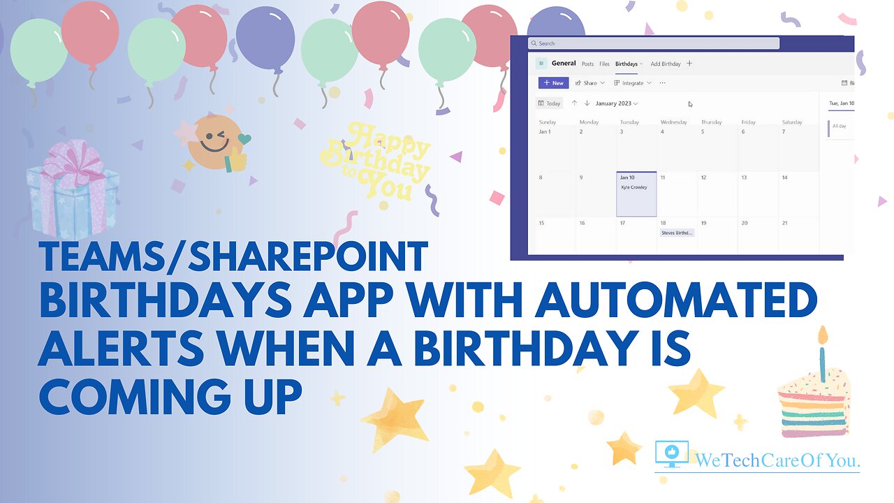 Microsoft Teams Birthday App 1/2 with automated reminders for upcoming Birthdays