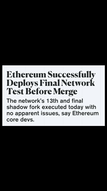Ethereum Successfully Deploys Final Network Test Before Merge #cryptomash #ethereum #eth #viral