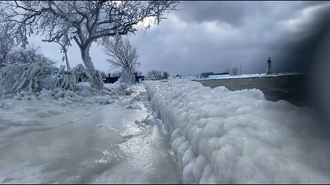 Reed Timmer Walks Through Frozen Buffalo Waterfront