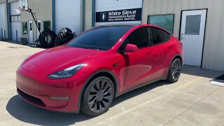 Tulsa Auto Wraps | White Glove Auto | Red Tesla Model Y