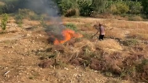 Grass fire burning