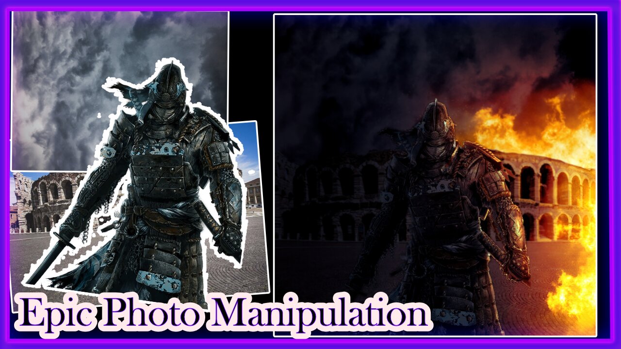 Heroic scene in a photomanipulated warrior.