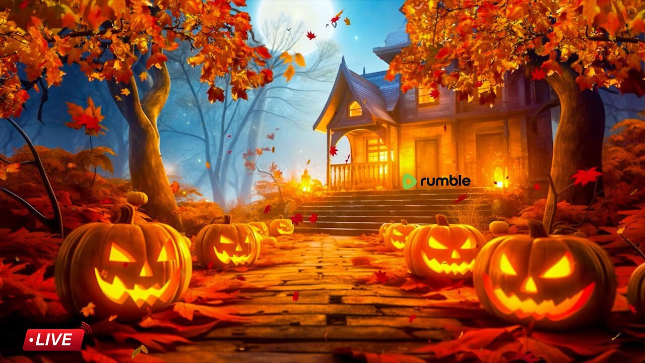 Cozy Autumn Porch Halloween Ambience 🍂with Spooky Halloween Background Music🎃 Halloween