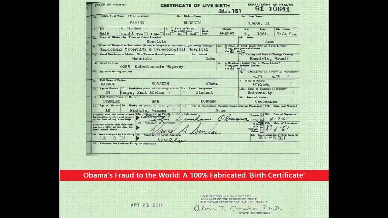 Obama's Fraud to the World: A 100% Fabricated 'Birth Certificate'