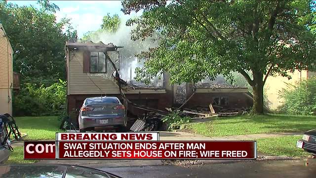 SWAT situation ends after house set on fire