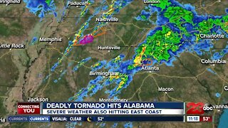 Deadly tornado hits Alabama, severe weather also hitting East Coast