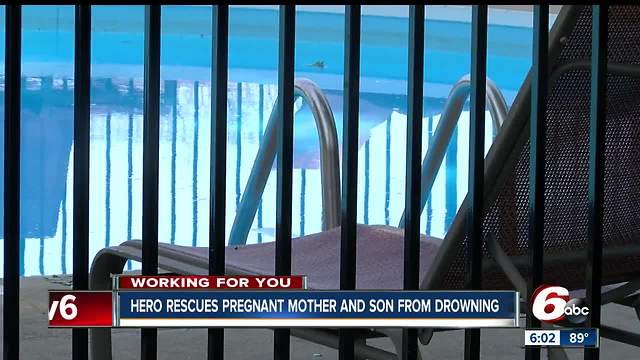 Mother who can't swim jumps in pool to save her son