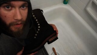 cleaning Frank's boots with Fiebing's saddle soap