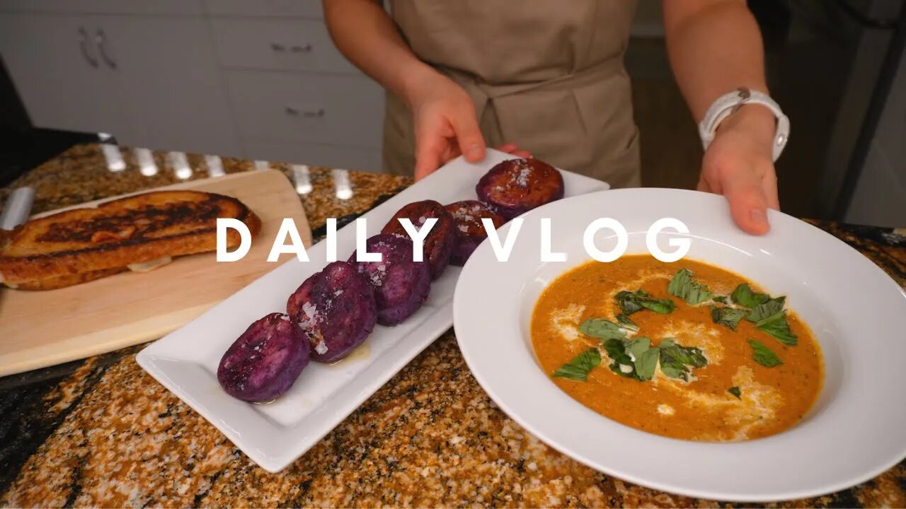 Daily Vlog | Failed potato donuts, tomato soup, grilled cheese, truffle salt, asmr, mukbang