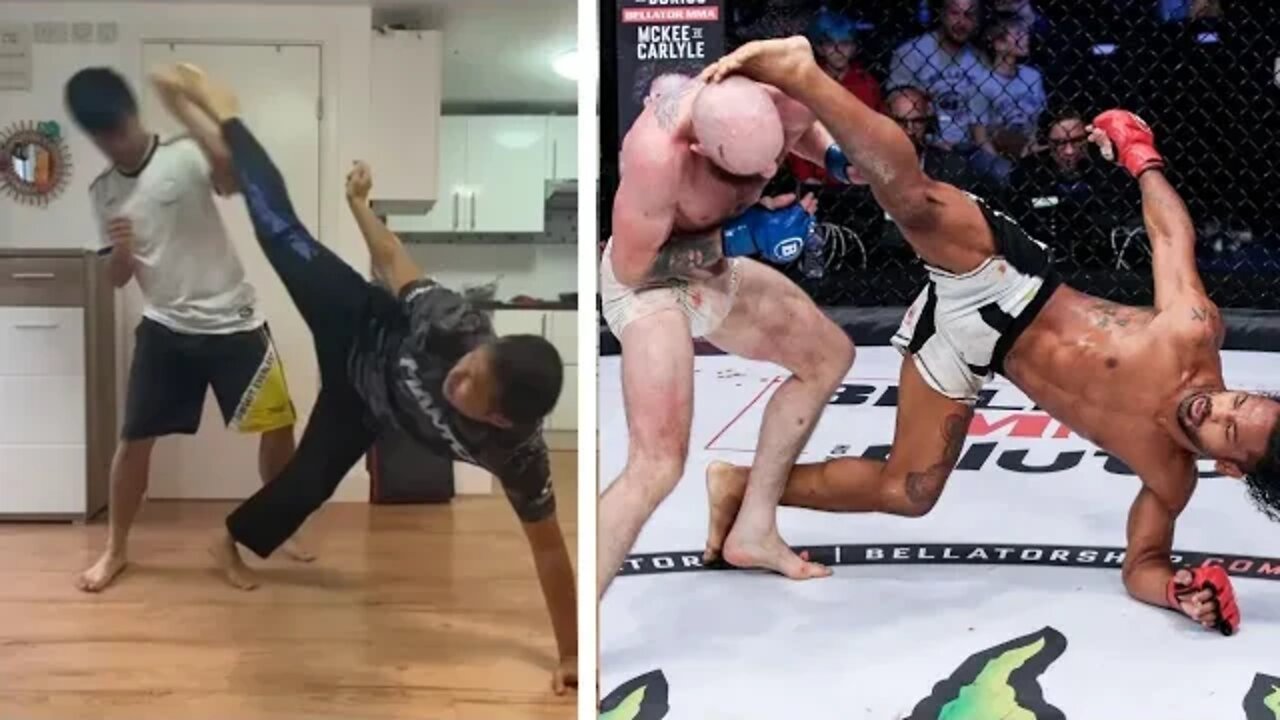 Crazy Head Kick From Below #bellator285 #mma