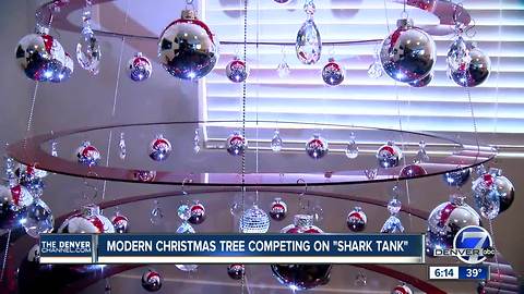 Modern Christmas tree competing on 'Shark Tank'