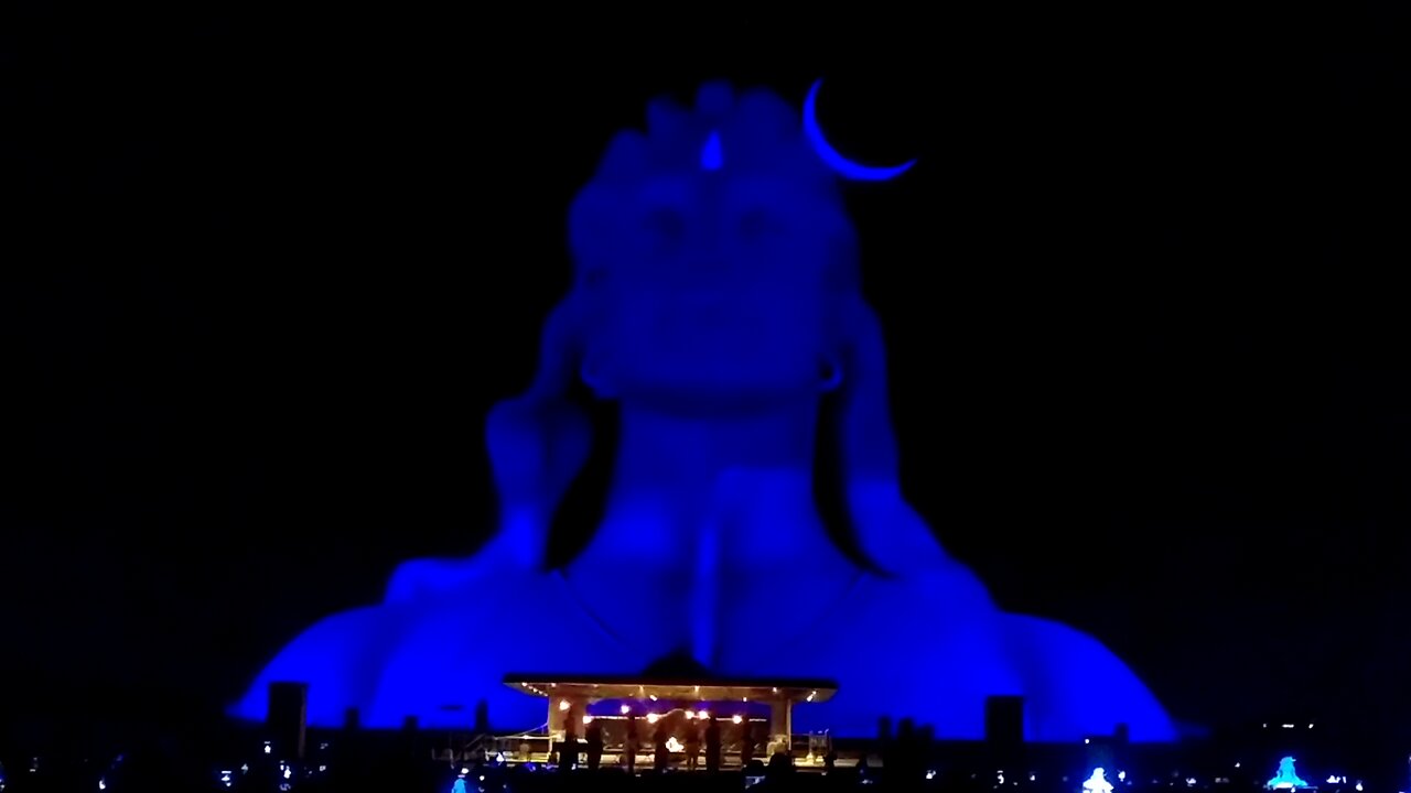 laser light show on adiyogi statue