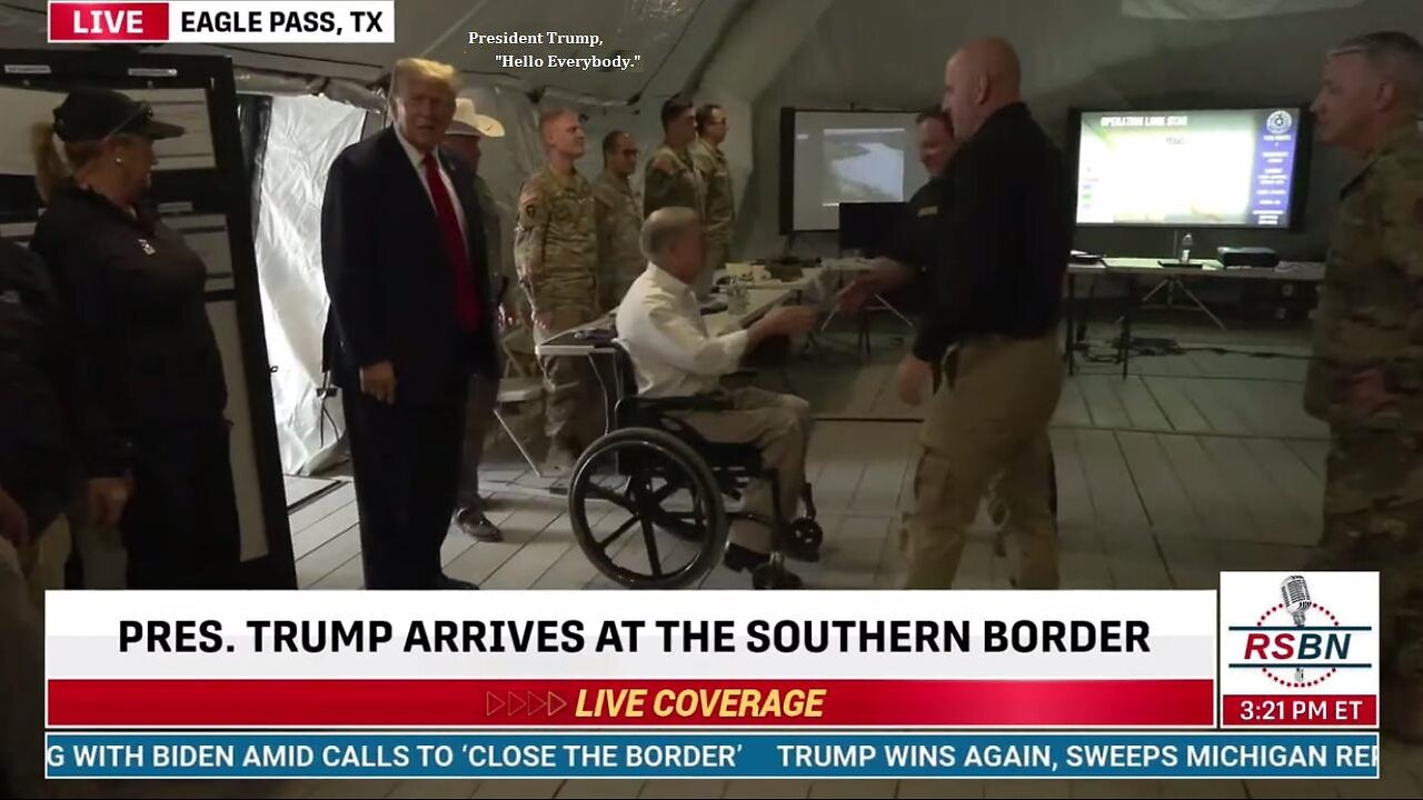 🇺🇸 NATIONAL GUARDS STAND AT ATTENTION As President Trump Enters Their Border Headquarters (2-29-24)