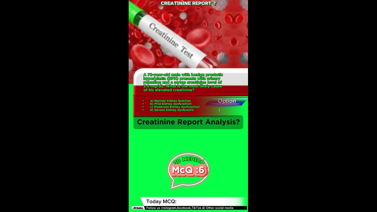 Creatinine report mcq : Creatinine level values #creatine #report #mcqs #LabResults #bloodtest #test