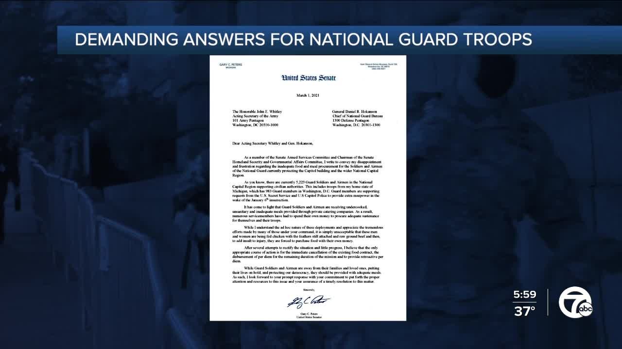 Sen. Peters calls on National Guard to terminate food contract, provide per diem for MI soldiers