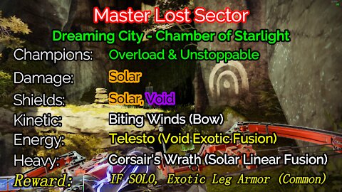 Destiny 2, Master Lost Sector, Chamber of Starlight on the Dreaming City 11-11-21