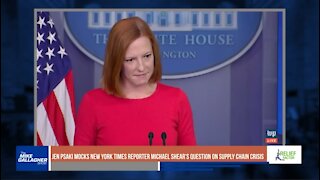 With a smirk, the White House press secretary attempts to joke about the supply chain crisis