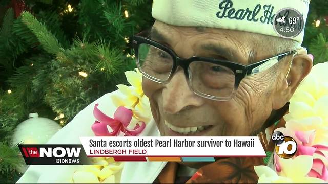 Santa takes the oldest living Pearl Harbor survivor to Hawaii