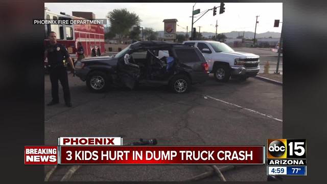 3 kids hurt in dump truck crash in Phoenix
