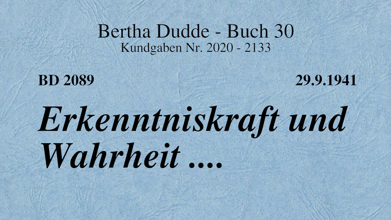 BD 2089 - ERKENNTNISKRAFT UND WAHRHEIT ....