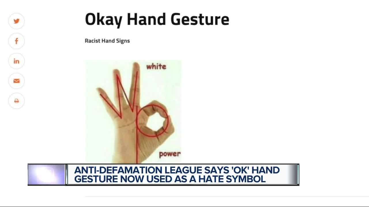 Anti-Defamation League says 'OK' hand gesture now used as a hate symbol