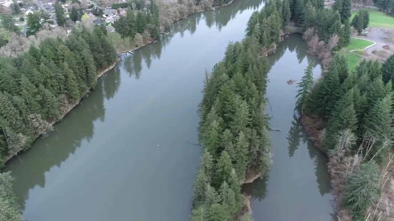 Lake Flyover of East End of Lacamas Lake in Camas Washington near Vancouver WA