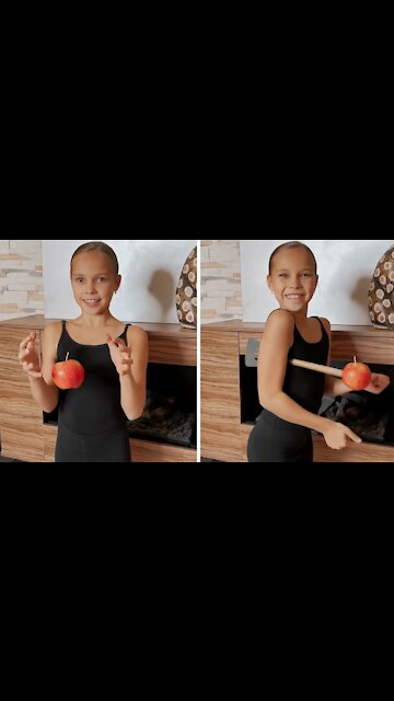 Little Girl Shows Off Funny "Floating Apple" Magic Trick