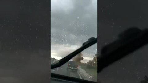 seconds the car in front is struck by lightning