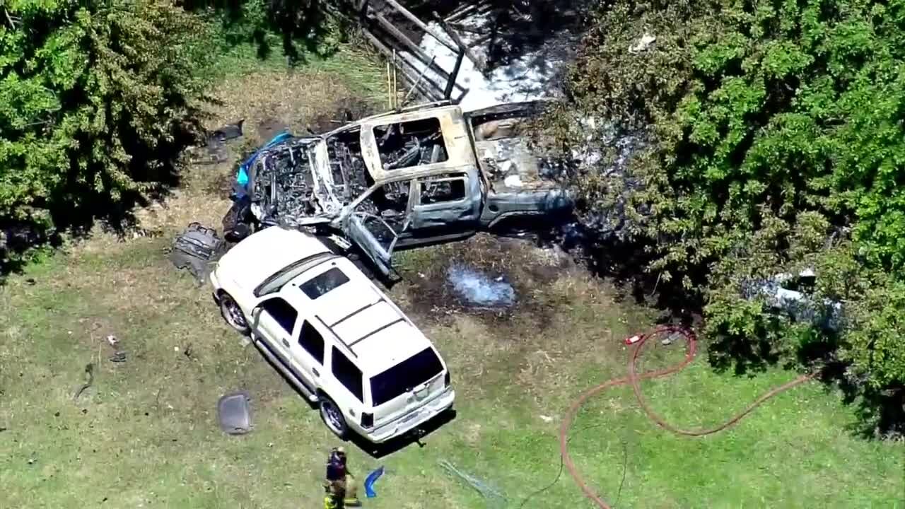 Chopper 5 flies over vehicle fire resulting in man's death