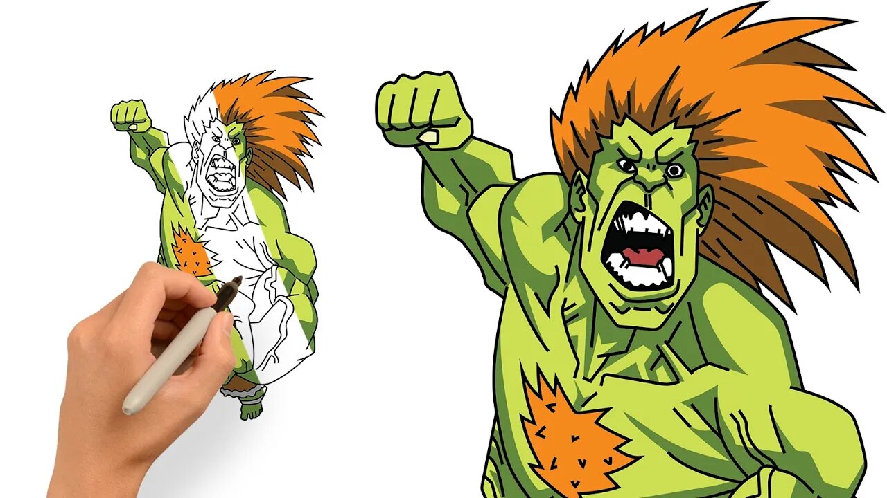 How to Draw Blanka from Street Fighter - Step by Step