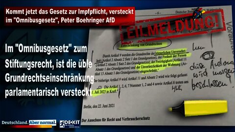 Kommt jetzt das Gesetz zur Impfpflicht, versteckt im "Omnibusgesetz", Peter Boehringer AfD