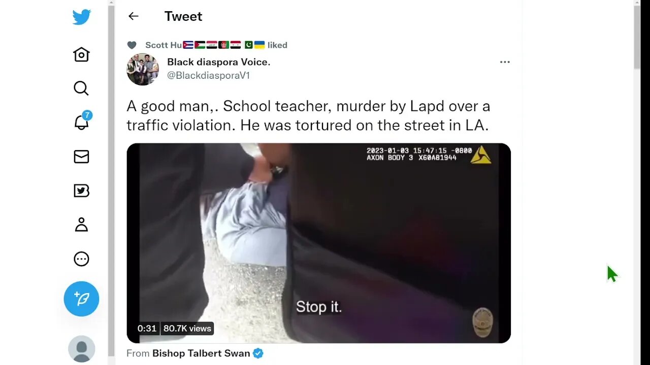 🟨 學校老師，因交通違規被洛杉磯警察局殺死，今年第三例