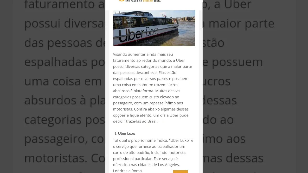 UBER E SUAS DIVERSAS CATEGORIA DE SERVIÇO