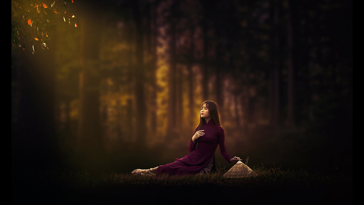 Dramatic Sunray On Girl In Forest Photoshop Manipulation