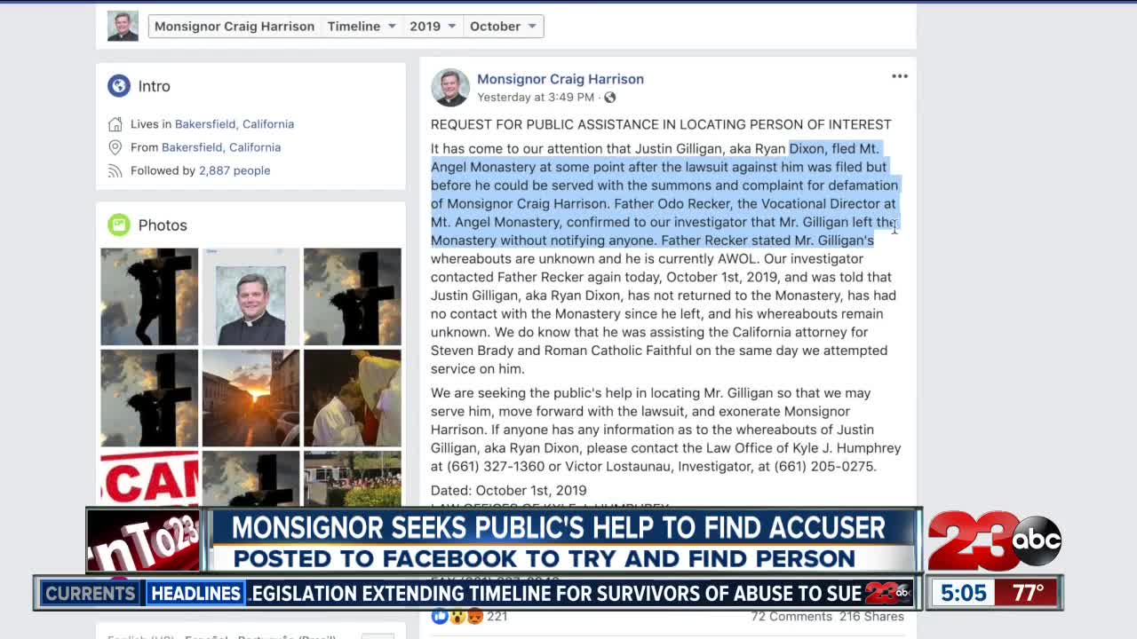 Monsignor Craig seeks public's help to find accuser