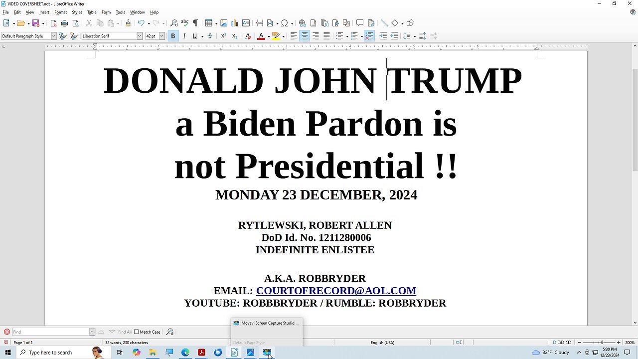 DONALD JOHN TRUMP a Biden Pardon is not Presidential