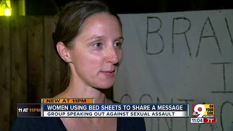 Covingtonians fly bedsheet signs for #MeToo