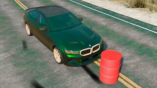 BMW M5 CS vs Explosive Barrel – BeamNG.Drive