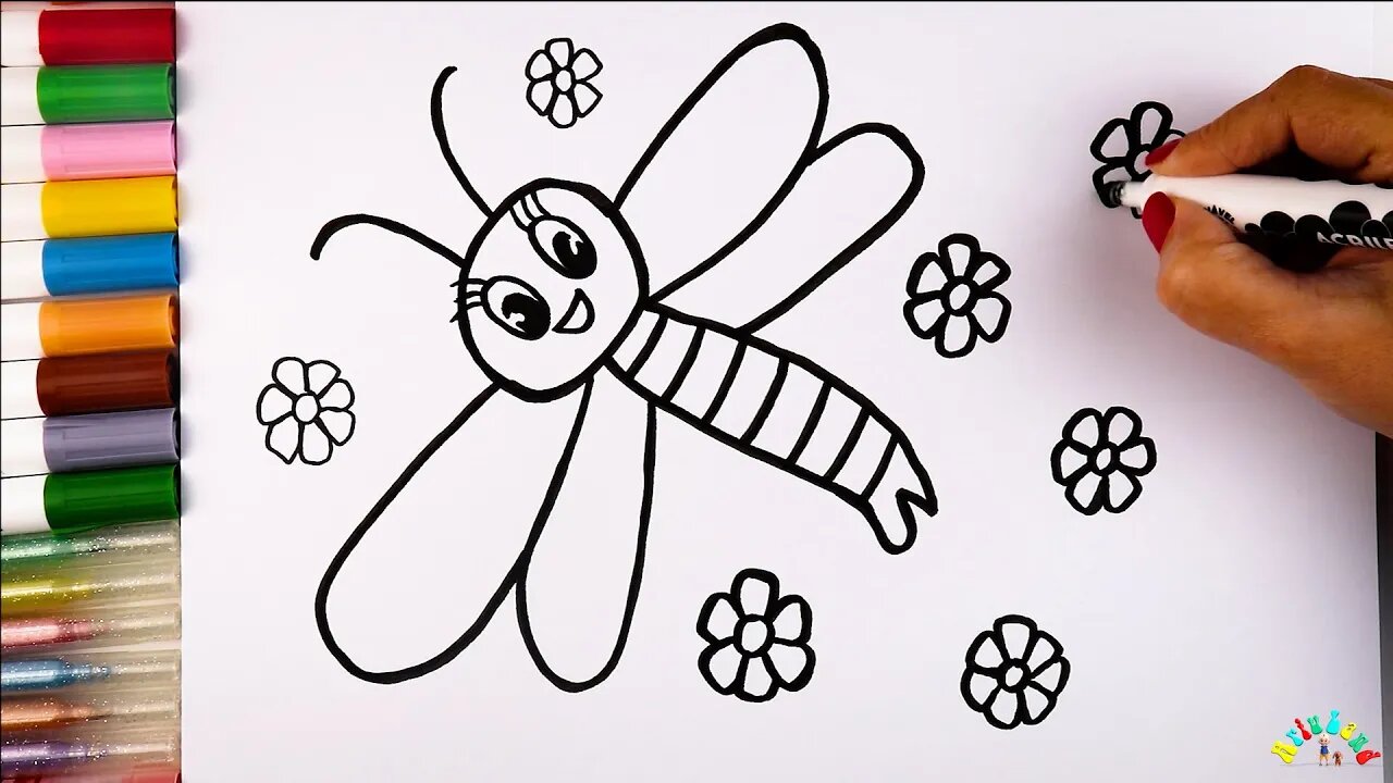 Drawing and Coloring a Dragonfly for Kids & Toddlers | Ariu Land