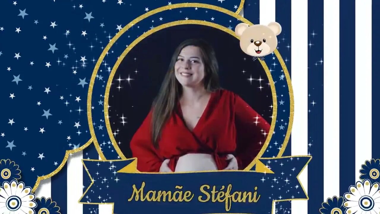 CONVITE ANIMADO CHÁ DE FRALDA URSO REALEZA AZUL MARINHO