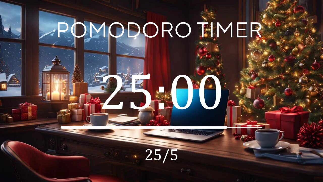 Christmas Study Session 🎄 25/5 Pomodoro Technique, Christmas Jazz music + Frequency🎄