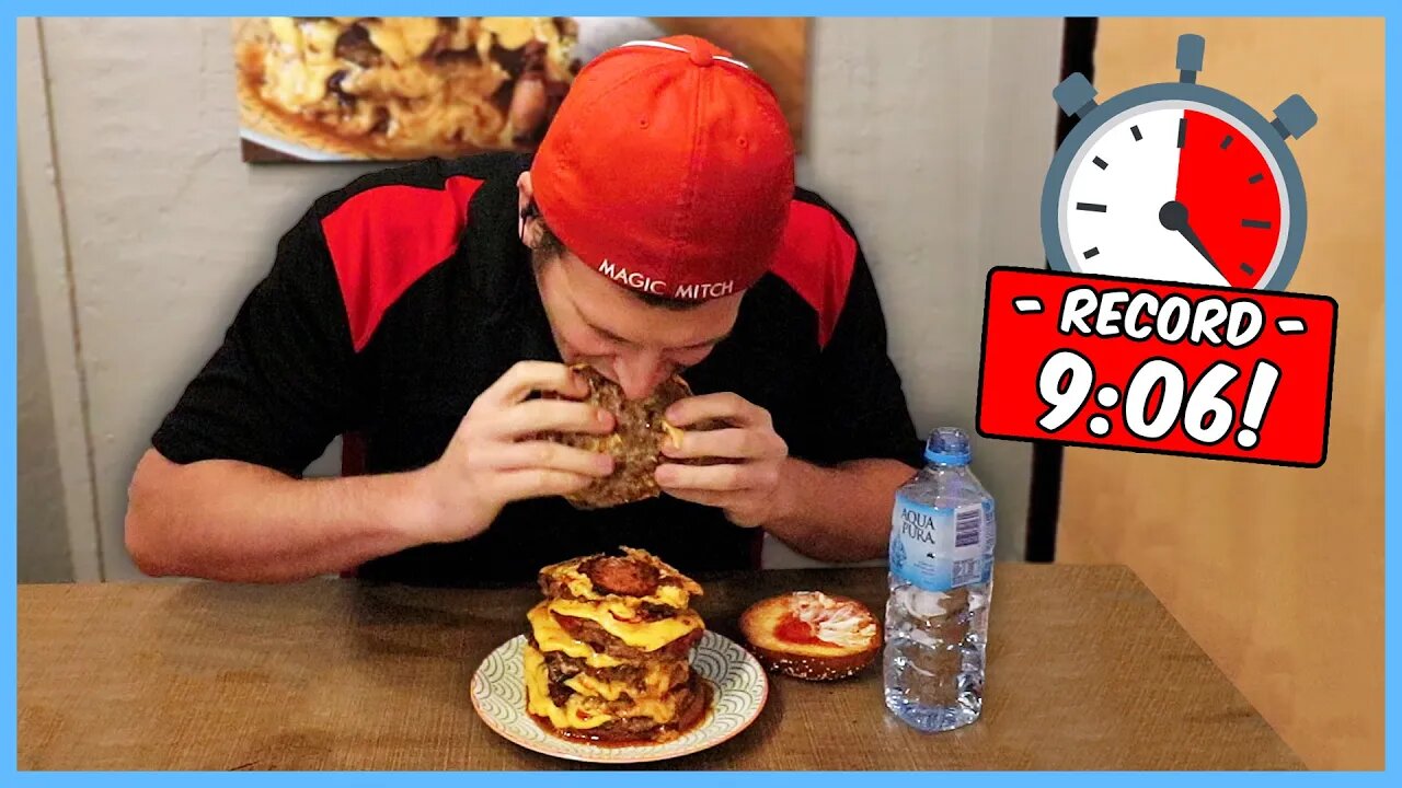 CHALLENGED TO SET THE NEW RECORD FOR THIS BACON CHEESEBURGER!