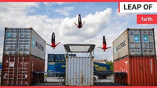 Acrobats build the Ultimate Trampoline Playground