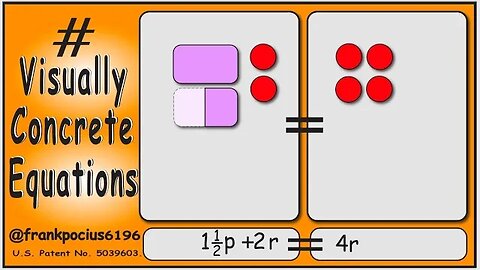 VISUAL EQUATION _ 1 1/2 p +2r = 4r _ SOLVING BASIC EQUATIONS _ SOLVING BASIC WORD PROBLEMS