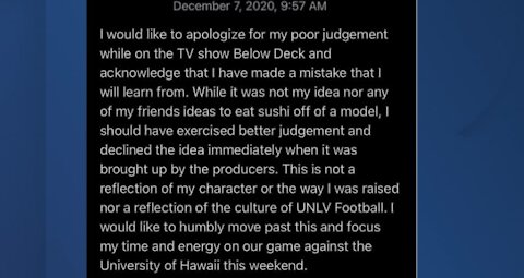 UNLV Football QB apologies after appearance on TV show