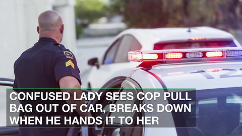 Confused Lady Sees Cop Pull Bag out of Car, Breaks down When He Hands It to Her