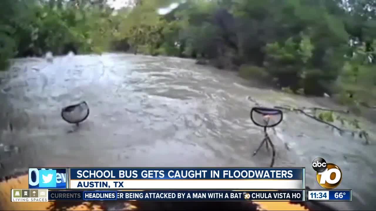 School bus gets caught in floodwaters