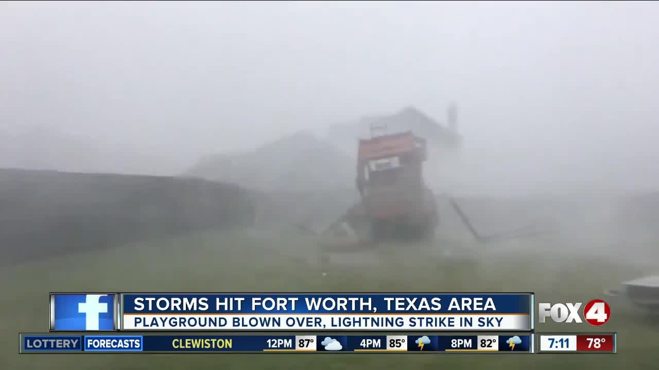 Storms hit Fort Worth, Texas area, knocking down swingset