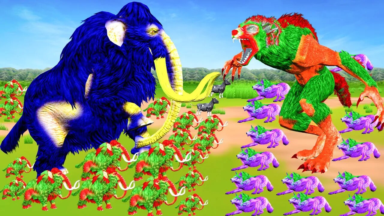 20 Zombie Mammoths Vs 20 Wolf Monsters Ultimate Animal Revolt Epic Battle on Space Attack
